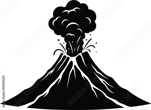 Powerful volcanic eruption illustration showing lava smoke ash explosive force vector