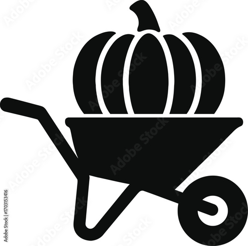 Pumpkin in Wheelbarrow Vector – Harvest and Farming  silhouette Icon.