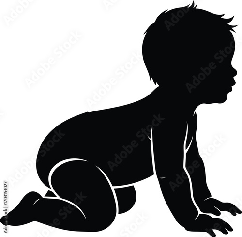 Silhouette of a crawling baby boy silhouette reaching forward exploring development toddler growth milestone isolated vector