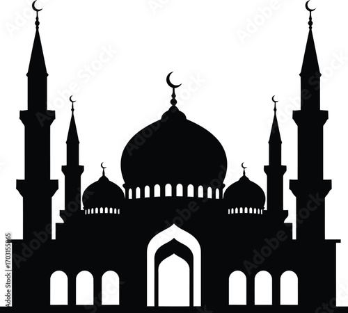 Elegant mosque silhouette islamic architecture symbol religious building landmark icon vector