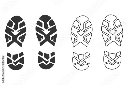 Footprint icon vector illustration, Trail shoes on white background.
