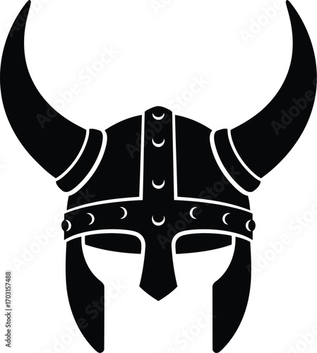 Ferocious viking helmet horned warrior battle armor silhouette graphic design vector