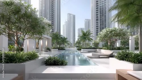 Modern Urban Landscape Swimming Pool Greenery Building Complex