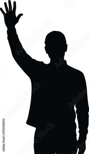 Silhouette of a person waving hello greeting gesture isolated on vector