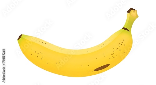 A single, ripe banana, with slight blemishes, is displayed against a plain white background.