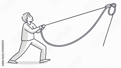 A Determined Person Pulling a Rope Towards an Unknown Goal Effort Shown