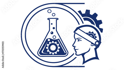 Conceptual Science and Technology Logo Featuring a Person and Chemical Beaker