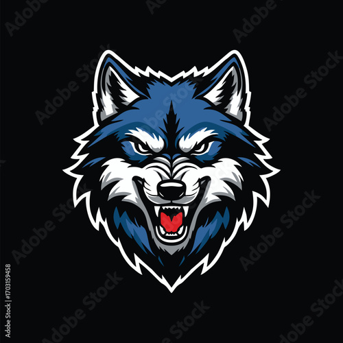 Blue wolf logo vector design art illustration