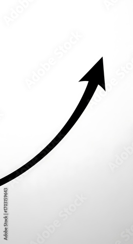 A bold, curved arrow ascends against a plain white backdrop, conveying a sense of upward movement and progress.