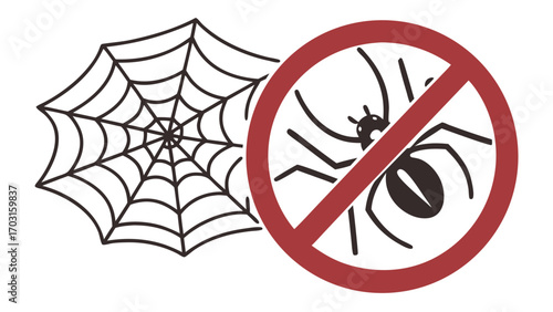 Spider Web and Forbidden Insect Sign Halloween Themed Illustration