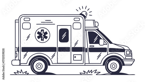 Stylized Ambulance Illustration with Star of Life and Emergency Lights