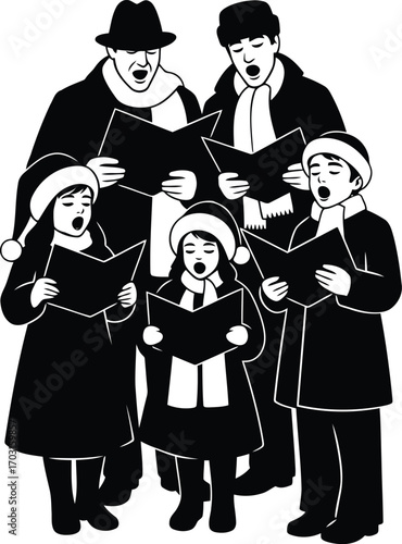 Festive carolers singing holiday songs group family children adults festive celebration vector