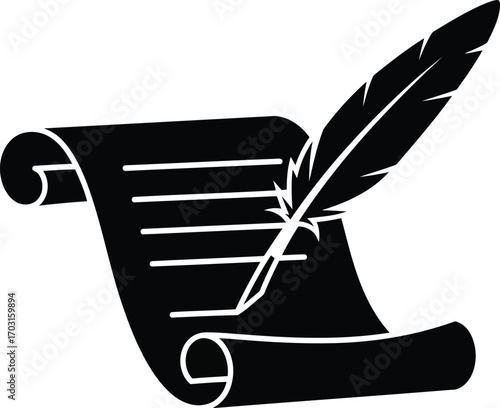 Quill pen writing on vintage scroll document symbol for historical writing legal document and storytelling creativity vector