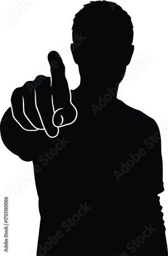 Silhouette of a person pointing index finger forward with intent and focus isolated on clean background vector