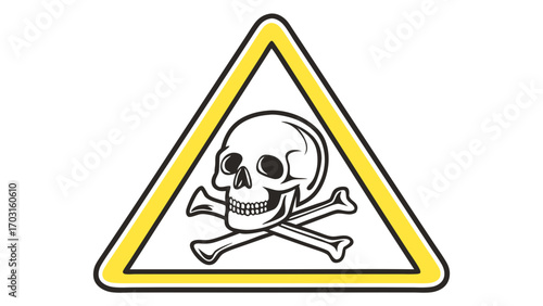 Yellow Triangle Warning Sign with Skull and Crossbones