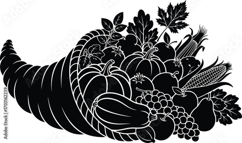 Abundant cornucopia harvest bounty overflowing with fresh fruits and vegetables vector