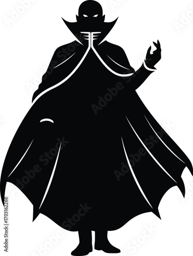Silhouette dracula vampire count cloak silhouette standing elegant mysterious gothic horror vector