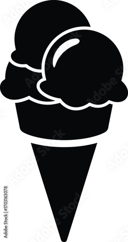 Simple delicious double scoop ice cream cone silhouette icon vector graphic art vector