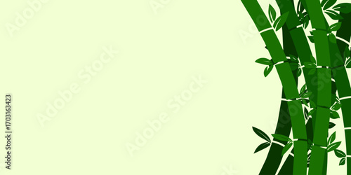 Abstract Green Bamboo Stalks and Leaves on a Light Background