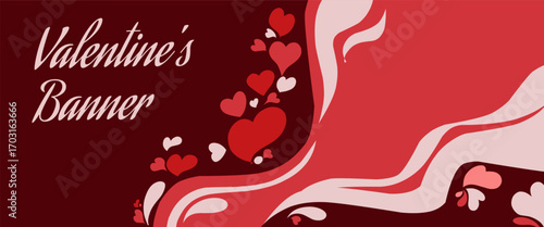 Romantic Valentine's Day Banner Design with Flowing Hearts and Red Accents