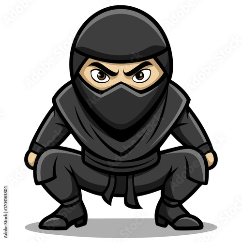 Cartoon ninja vector illustration in black suit for martial arts and stealth design projects and graphics