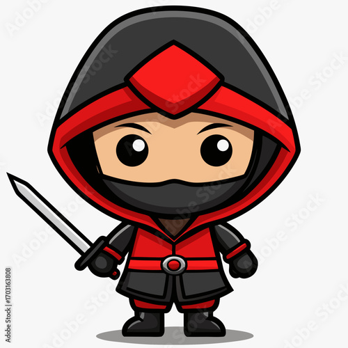 Cartoon ninja character with sword vector illustration for graphic design and animation projects use 100 char