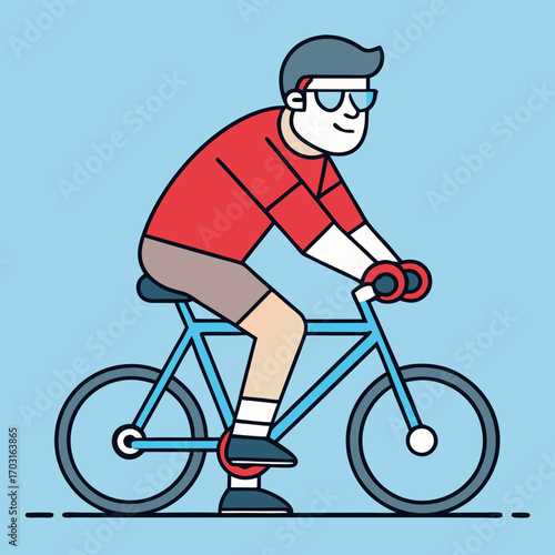 Illustration of a man riding a bicycle for exercise and outdoor recreation with blue background design vector
