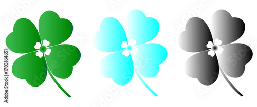 Four Leaf Clover Icon Set – Green, Sky Blue, and Monochrome Gradient Style