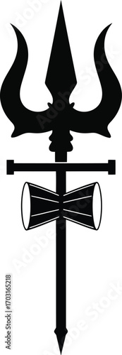 Powerful hindu deity symbols trishul and damaru silhouette icon for spiritual and cultural design projects vector