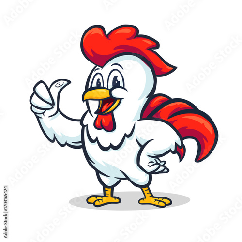 A fun and energetic vector illustration of a cartoon rooster mascot drinking a beverage from a straw. This dynamic and cheerful character is perfect for restaurant logos