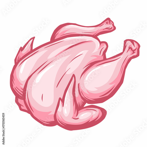 A fun and unique vector illustration of a raw or uncooked whole chicken with a simplified, clean design. This image is perfect for a variety of food-related projects, including educational materials o
