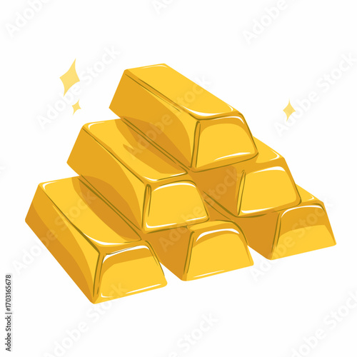 A gleaming stack of gold bars, illustrated in a clean and modern cartoon style. This vector image symbolizes wealth, success, and prosperity. It's an excellent visual for financial themes, investment,