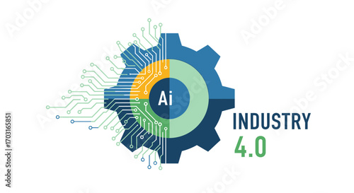 Conceptual graphic depicting Artificial Intelligence integration within Industry 4.0, showcasing technological advancement.