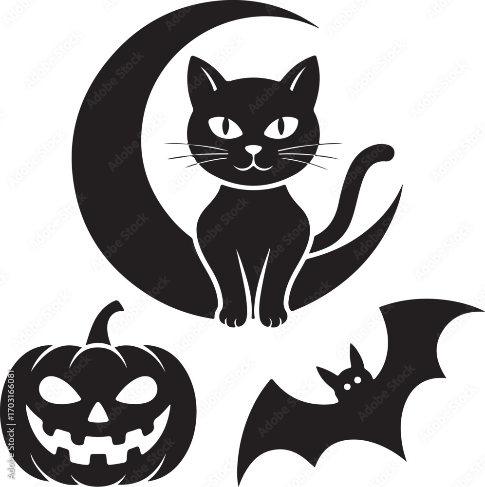 Fototapeta premium Halloween Cat Moon
