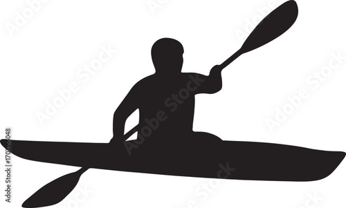 Kayaker silhouette vector illustration, perfect for water sports, outdoor adventure, travel, and active lifestyle themes.