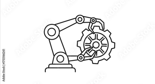 Robotic arm manipulating a gear mechanism in a simplified, technical illustration.
