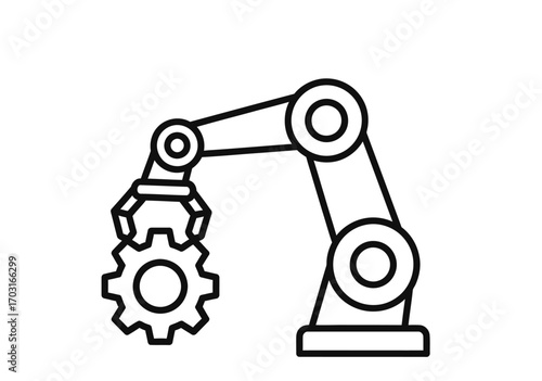 A mechanical robotic arm holding a gear, representing automation and industry.