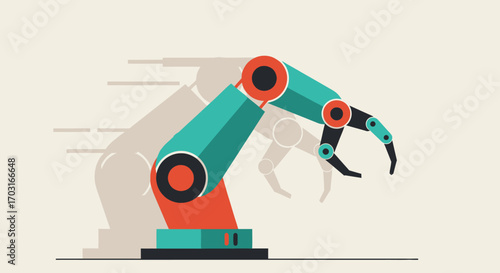 Animated illustration of a robotic arm in motion, showcasing automated industrial processes.