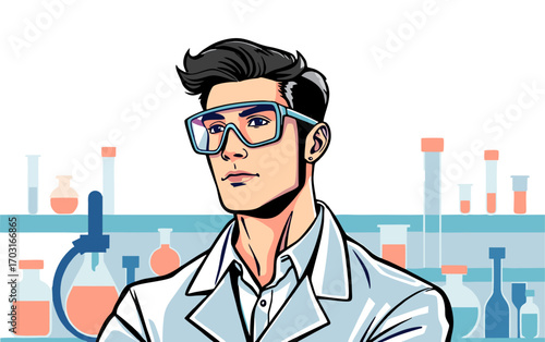 Male scientist with glasses vector illustration