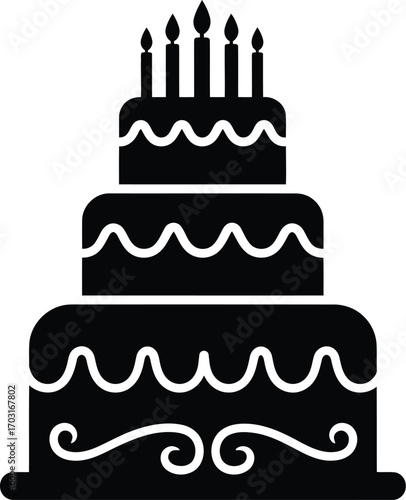 Multi tiered birthday cake celebration icon festive dessert celebration candles sweet treat event vector