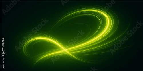 Abstract glowing green and blue lines with a futuristic fractal wave design create an energetic and vibrant background illustration