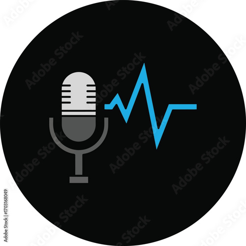 Vector art of microphone with sound wave in a circle, on a transparent background