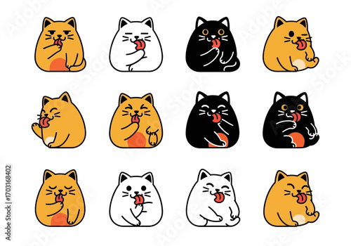 Cats grooming themselves. Perfect for childrens books, petthemed designs, and animal lover content creation.