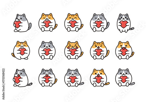 Cats holding hearts, suitable for valentines day, lovethemed designs, cards, and illustrations for childrens books or products.