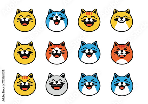 Cat faces in various hues and moods. Ideal for petthemed designs, greeting cards, posters, and animalrelated projects needing diversity.