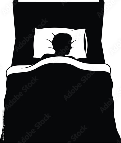 Silhouette of a person sleeping peacefully in bed at night with moonlight illuminating the room vector