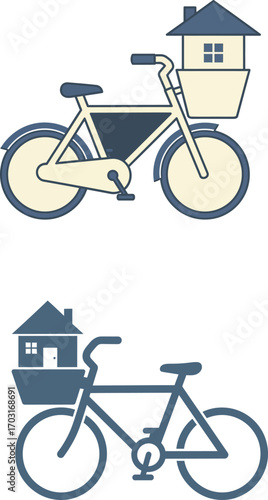 Vector art of bike with house in basket, concept of eco friendly transport on a transparent background