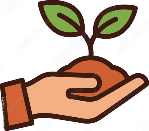 Vector art of hand holding plant, new life and growth, care and protection concept on a transparent background