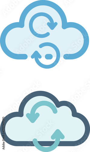 Vector art of cloud sync icon, cloud computing and data storage, backup and recovery concept on a transparent background