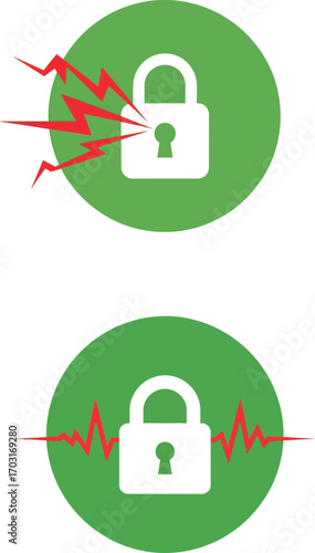 Vector art of vulnerable security system showing a lock being attacked on a transparent background